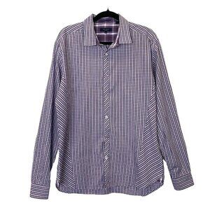 TED BAKER Shirt Mens Size Large Purple Plaid Check Long Sleeve Button Front